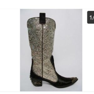 GIUSEPPE ZANOTTI GOLD GLITTER PONY LEATHER BOOTS